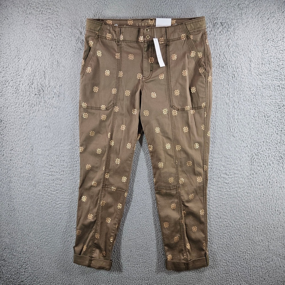 White House Black Market The Straight Crop Pants 6R Gold Foil Geo Smoky NWT‎ NEW